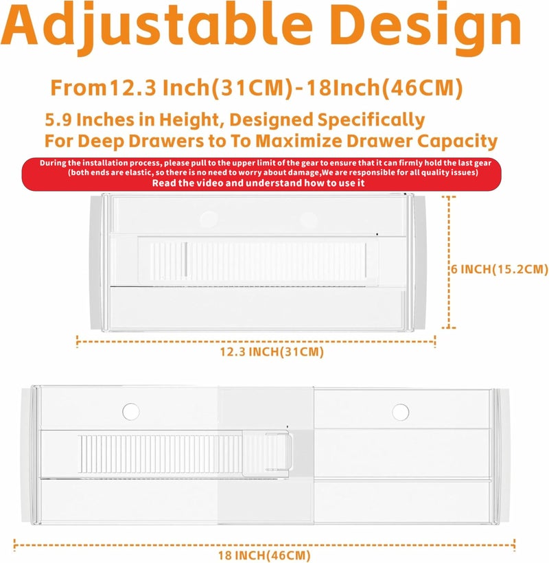 Yieach 5 Pack 6 Inch Tall Acrylic Drawer Divider for Clothes-Expandable from 12.3-18''-Adjustable Dresser Deep Drawer Dividers for Baby Clothing,Underwear,Clear in Drawer Separators for Kitchen,Office - Image 3