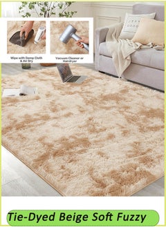 Reelyo Fuzzy Abstract Area Rugs for Bedroom Living Room Fur Rug for Kids Nursery Dorm Room Plush Throw Rug  Decorative Accent Rug for Indoor Home Floor Carpet Khaki  - Image 1
