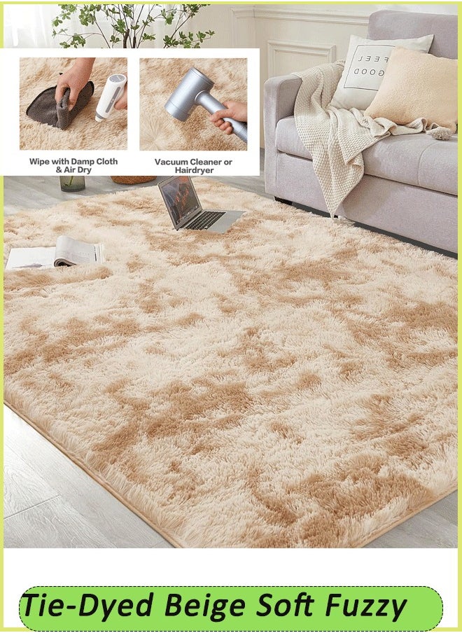 Reelyo Fuzzy Abstract Area Rugs for Bedroom Living Room Fur Rug for Kids Nursery Dorm Room Plush Throw Rug  Decorative Accent Rug for Indoor Home Floor Carpet Khaki  - Image 1