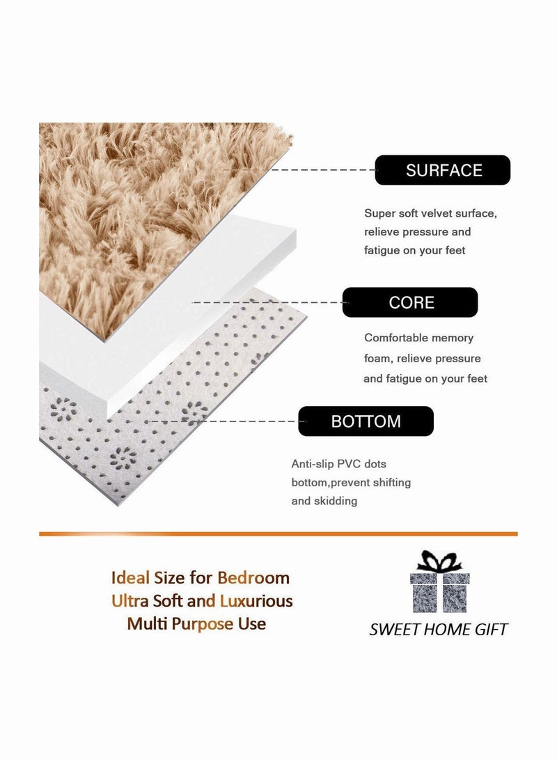 Reelyo Fuzzy Abstract Area Rugs for Bedroom Living Room Fur Rug for Kids Nursery Dorm Room Plush Throw Rug  Decorative Accent Rug for Indoor Home Floor Carpet Khaki - Image 5