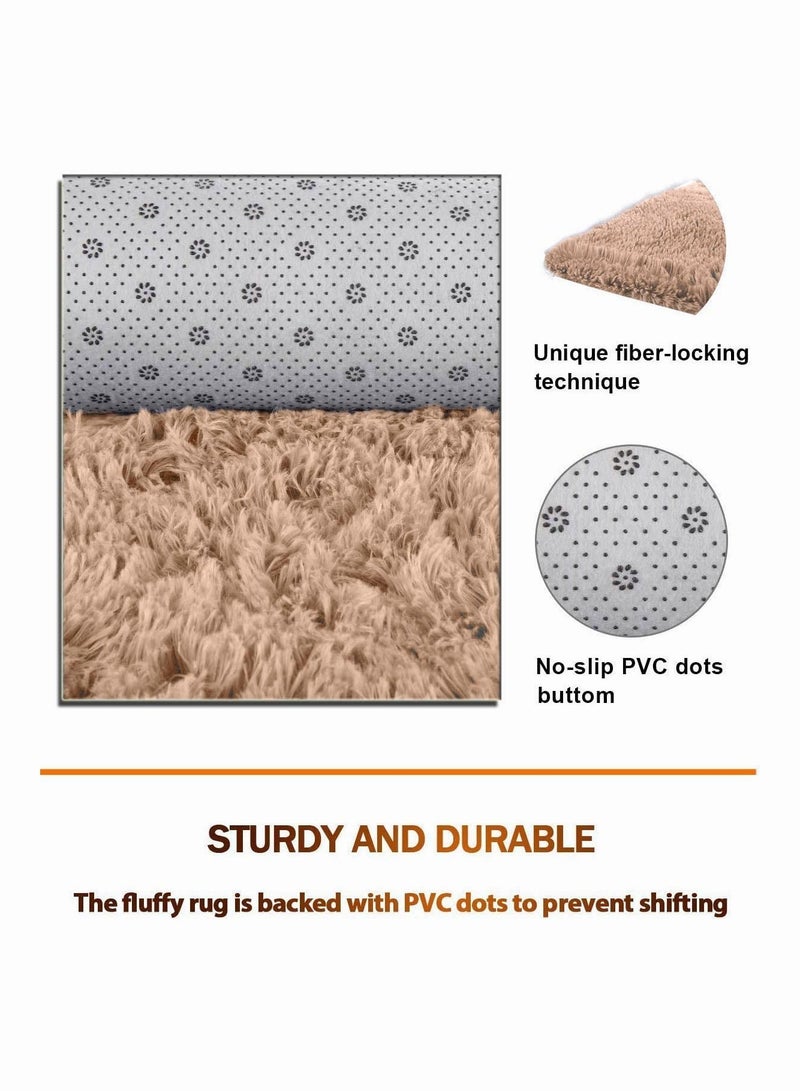 Reelyo Fuzzy Abstract Area Rugs for Bedroom Living Room Fur Rug for Kids Nursery Dorm Room Plush Throw Rug  Decorative Accent Rug for Indoor Home Floor Carpet Khaki - Image 4
