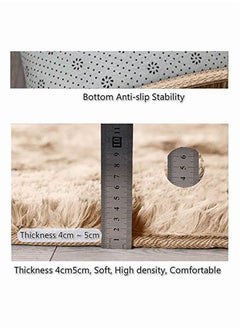 Reelyo Fuzzy Abstract Area Rugs for Bedroom Living Room Fur Rug for Kids Nursery Dorm Room Plush Throw Rug  Decorative Accent Rug for Indoor Home Floor Carpet Khaki  - Image 2