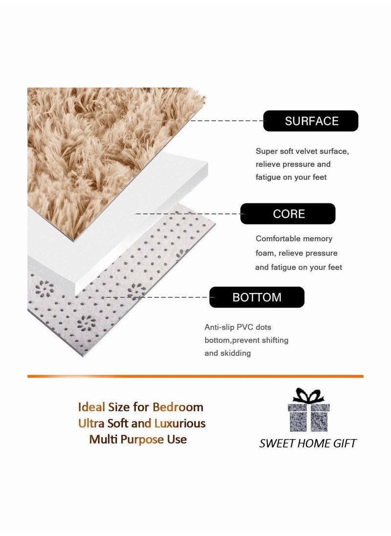 Reelyo Fuzzy Abstract Area Rugs for Bedroom Living Room Fur Rug for Kids Nursery Dorm Room Plush Throw Rug  Decorative Accent Rug for Indoor Home Floor Carpet Khaki  - Image 4