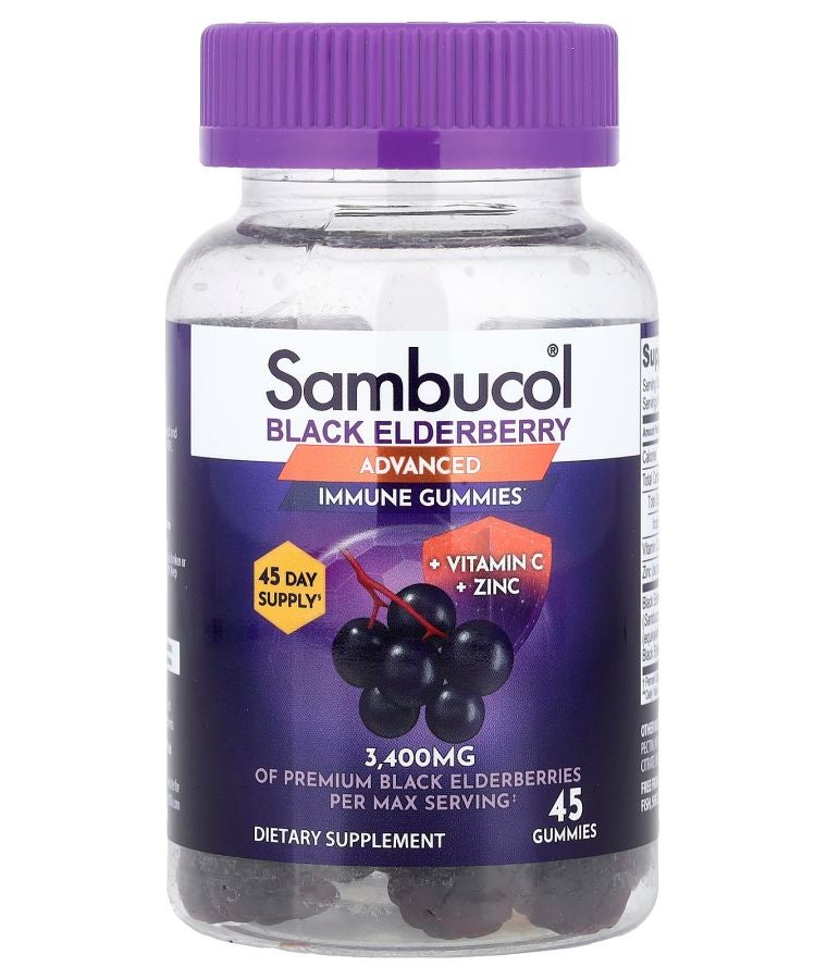 Black Elderberry Advanced Immune Gummies + Vitamin C + Zinc 45 Gummies