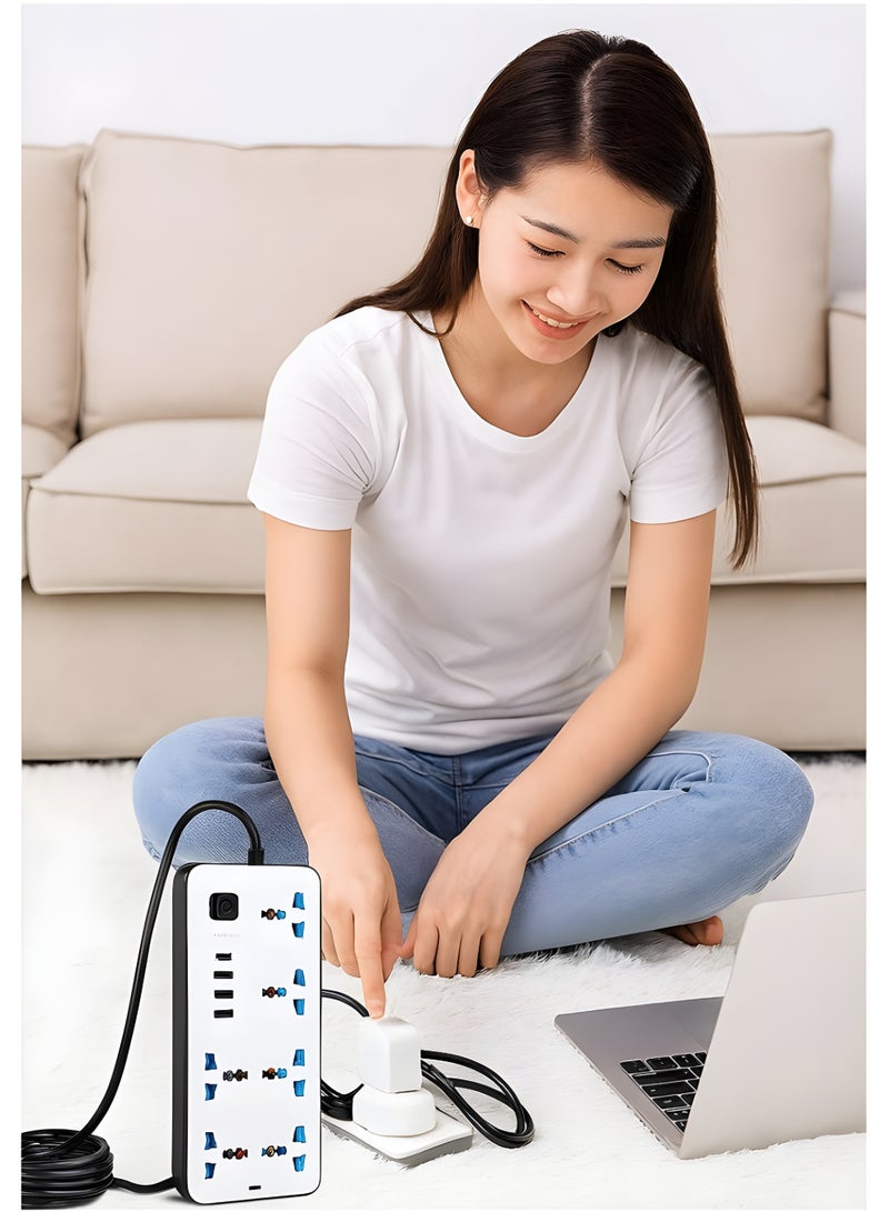 PowerMax 10-in-1 2500W Extension Socket with 6 AC Outlets, 3 USB & 1 PD Type-C – 5M Heavy-Duty Cord & Anti-Static Protection – White - Image 4