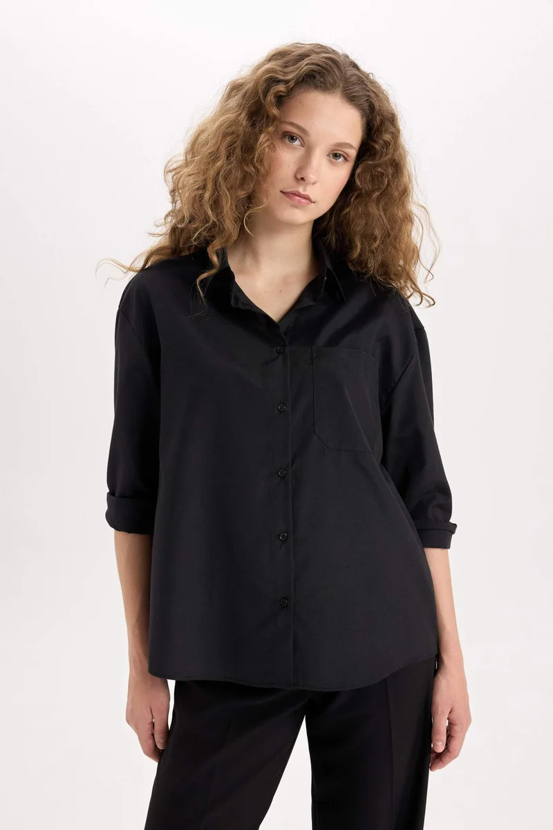 ديفاكتو Oversize Fit Shirt Collar Poplin Long Sleeve Shirt