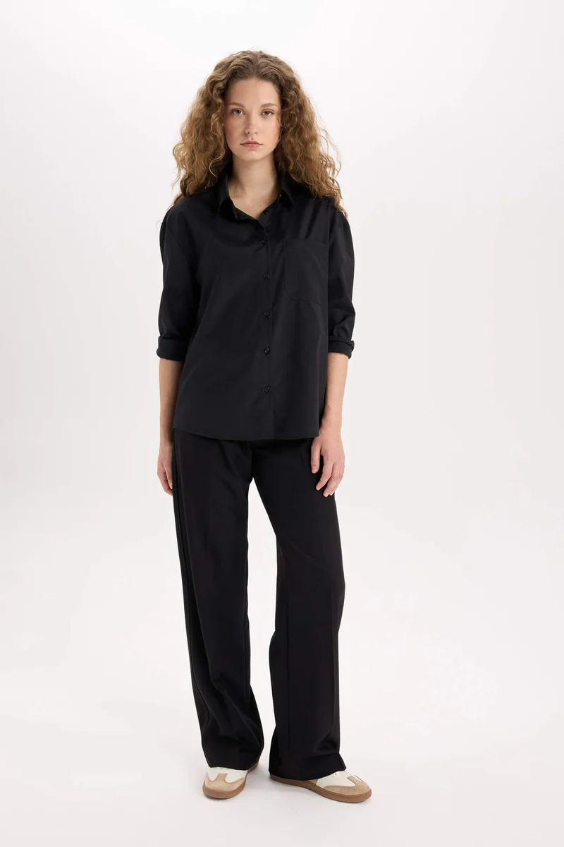ديفاكتو Oversize Fit Shirt Collar Poplin Long Sleeve Shirt