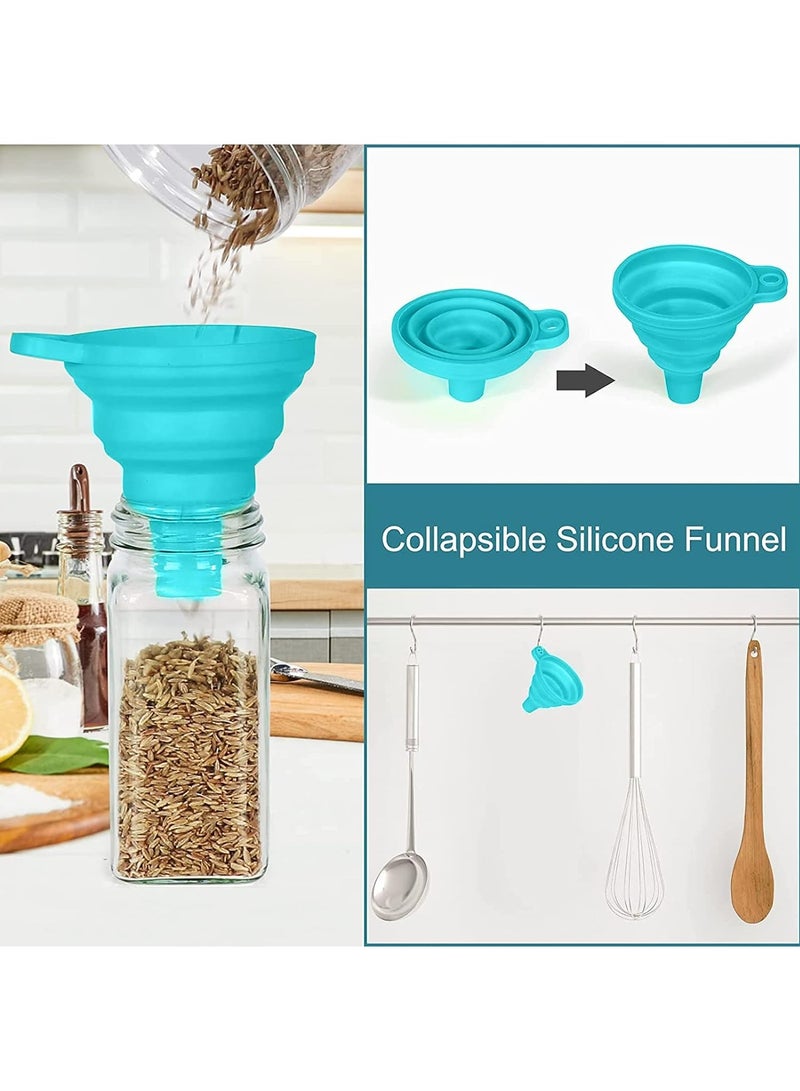 Home zone 24 Glass Spice Jars 4oz Empty Square Spice Containers Three Kinds of Shaker Lids and Airtight Metal Caps White Paint Pen and Silicone Collapsible Funnel Included  - Image 4
