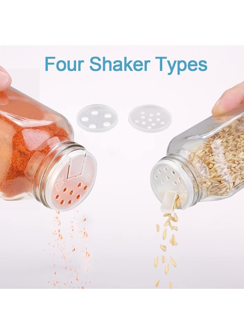 Home zone 24 Glass Spice Jars 4oz Empty Square Spice Containers Three Kinds of Shaker Lids and Airtight Metal Caps White Paint Pen and Silicone Collapsible Funnel Included  - Image 2