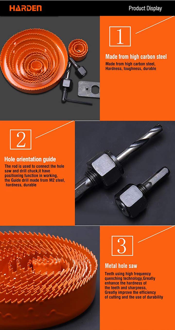 Harden 16 Pieces Professional Hole Saw Bit Cutter Kit For Wood (19-127mm) High Carbon Steel, Best tool for Carpenter - 610548 - Image 2