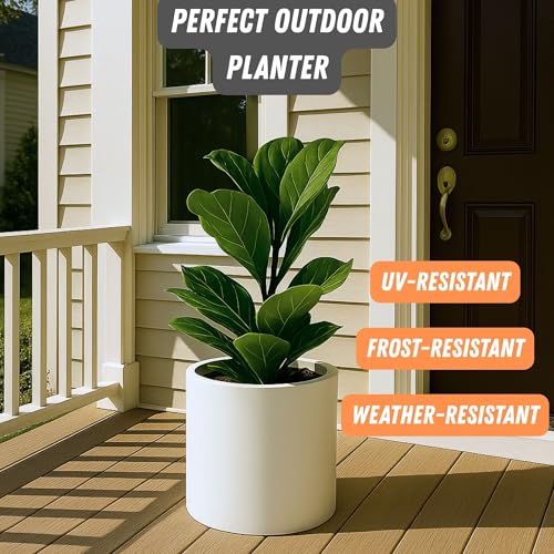 Fox & Fern Large 12 Inch Planter — Premium Lightweight Fiberstone Matte White Plant Pot w Drainage Plug; Large Indoor & Outdoor Planter; 12 Inch Pots for Plants Indoor; Weather & UV Resistant - Image 5
