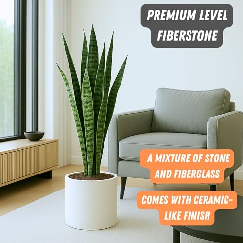Fox & Fern Large 12 Inch Planter — Premium Lightweight Fiberstone Matte White Plant Pot w Drainage Plug; Large Indoor & Outdoor Planter; 12 Inch Pots for Plants Indoor; Weather & UV Resistant - Image 2