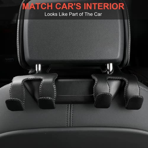 AMVOYOA 【2021 Upgraded】 Car Purse Hook, 2 in 1 Car Seat Headrest Hooks Durable Hanger Storage Holder Leather Organizer for Hanging Grocery Bags, 2 Pack, Black - Image 2