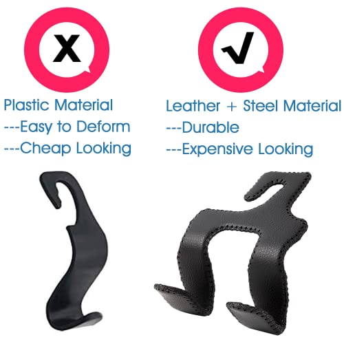 AMVOYOA 【2021 Upgraded】 Car Purse Hook, 2 in 1 Car Seat Headrest Hooks Durable Hanger Storage Holder Leather Organizer for Hanging Grocery Bags, 2 Pack, Black - Image 5