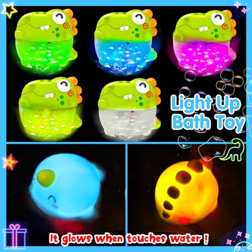 Qirptey Toddler Bubble Bath Toys, Light Up Bath Bubble Machine Toy for Kids Age 3-5 Bathtub Toy Slide Dinosaur Bubbles Maker with Music Floating Animal Water Toys 3 4 5 Year Old Boy Girl - Image 4