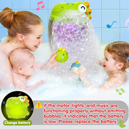 Qirptey Toddler Bubble Bath Toys, Light Up Bath Bubble Machine Toy for Kids Age 3-5 Bathtub Toy Slide Dinosaur Bubbles Maker with Music Floating Animal Water Toys 3 4 5 Year Old Boy Girl - Image 3