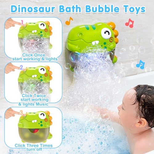 Qirptey Toddler Bubble Bath Toys, Light Up Bath Bubble Machine Toy for Kids Age 3-5 Bathtub Toy Slide Dinosaur Bubbles Maker with Music Floating Animal Water Toys 3 4 5 Year Old Boy Girl - Image 2