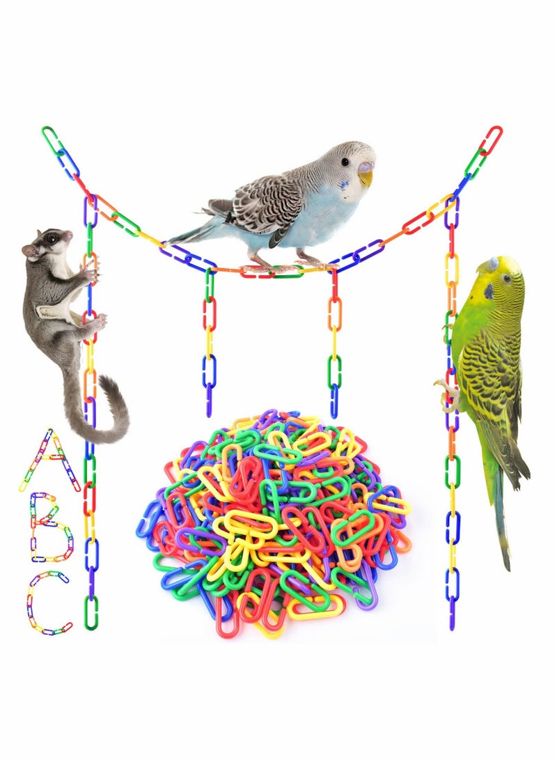 Colorful Plastic Chain Links for Birds 200PCS DIY C,Clips Chains Hooks for Swing Climbing Cage Toys - Image 1