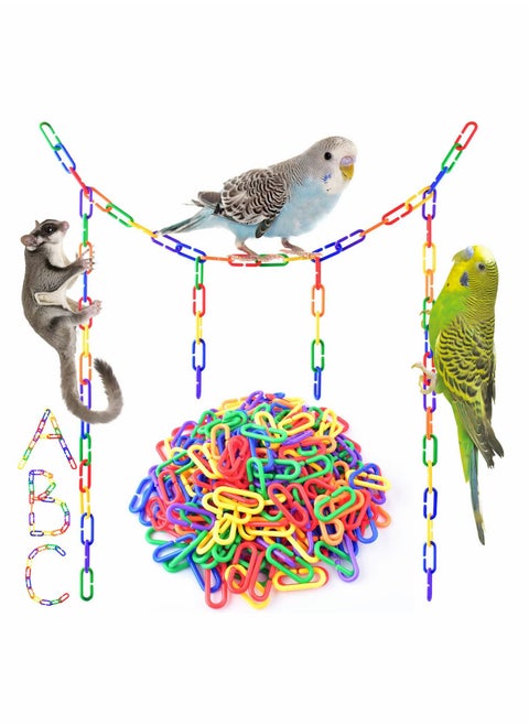 Colorful Plastic Chain Links for Birds 200PCS DIY C,Clips Chains Hooks for Swing Climbing Cage Toys