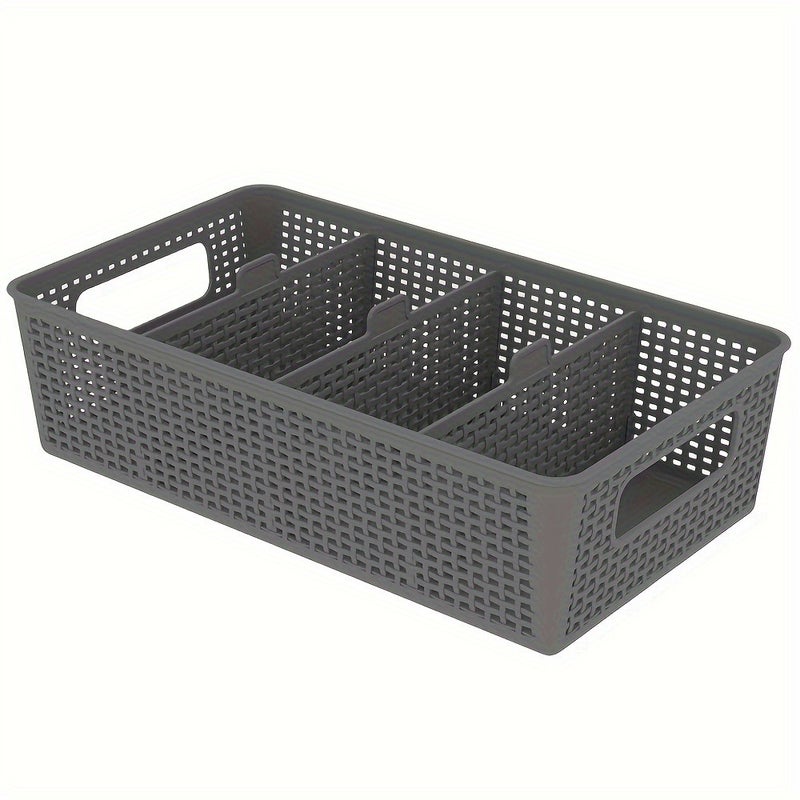 1/2pcs multi-purpose woven storage basket with 3 compartments, perfect for organizing bathroom vanity and kitchen cabinets, one set to choose from, Shelf Baskets - Image 1