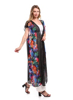 Andora Solid Chiffon Black Cardigan With Patterned Trim  - Image 4