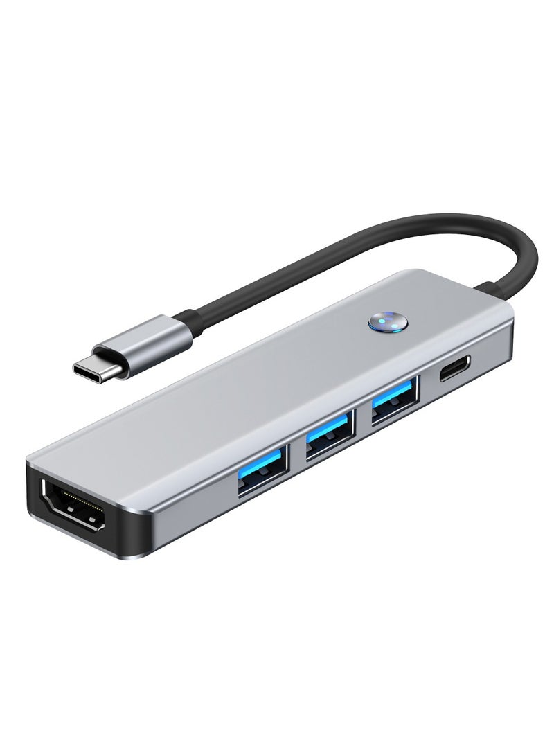 هوديوس موزع USB-C 5 في 1 من النوع C مع منفذ HDMI Ethernet 3.0 وHDTV 4k ومنافذ USB PD100W للشحن لأجهزة MacBook Pro Air M1 2021 وiPad Pro والكمبيوتر المحمول باللون الفضي - Image 2