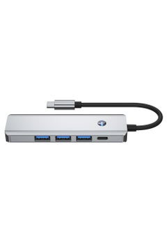 هوديوس موزع USB-C 5 في 1 من النوع C مع منفذ HDMI Ethernet 3.0 وHDTV 4k ومنافذ USB PD100W للشحن لأجهزة MacBook Pro Air M1 2021 وiPad Pro والكمبيوتر المحمول باللون الفضي  - Image 3