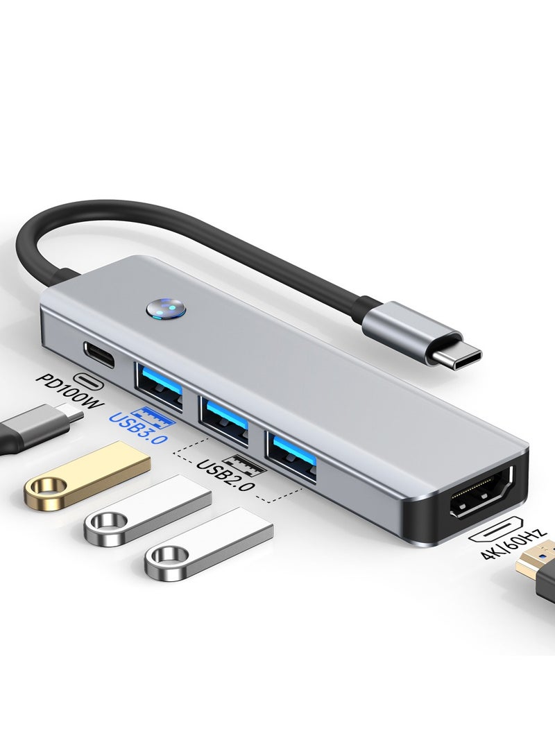 هوديوس موزع USB-C 5 في 1 من النوع C مع منفذ HDMI Ethernet 3.0 وHDTV 4k ومنافذ USB PD100W للشحن لأجهزة MacBook Pro Air M1 2021 وiPad Pro والكمبيوتر المحمول باللون الفضي - Image 4