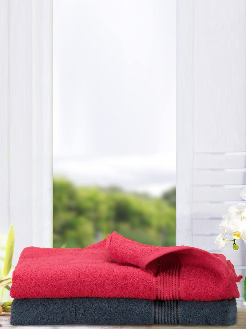 KOPA by Bianca 400 GSM 100% Cotton Soft Terry Towel l 2pc Bath Towel l Bath Towel for Men l Bath Towel for Women l D`Ross l Red-Navy Blue - Image 1