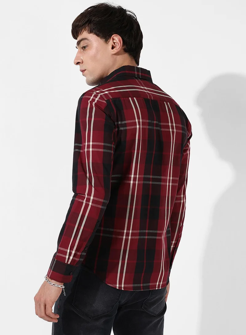 Campus Sutra Campus Sutra Men's Plaid Red Button Up Regular Fit Shirt For Casual Wear | Cotton Spread Collar Shirt Crafted With Regular Sleeve, Comfort Fit & High-Performance For Everyday Wear