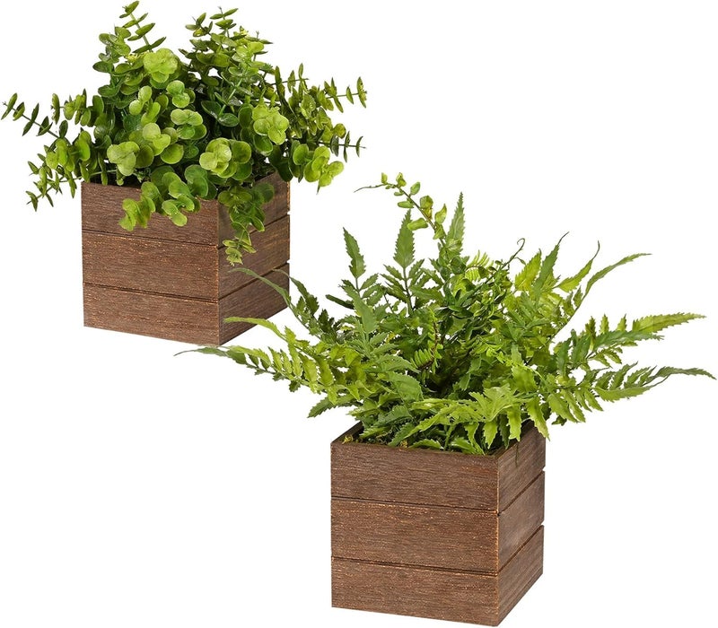 Dekorly نباتات ديكورلي الاصطناعية الصغيرة في أصص خشبية - Image 1