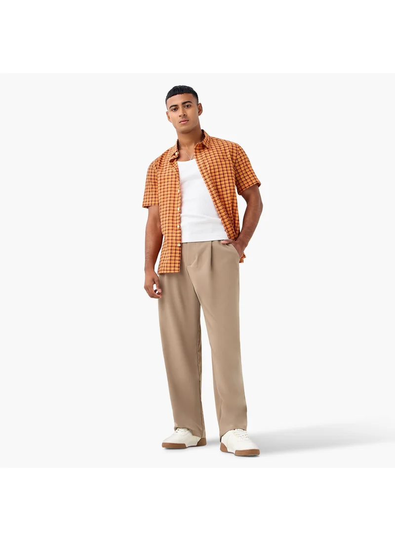 لي كوبر Lee Cooper Regular Fit Checked Collared Shirt with Chest Pocket