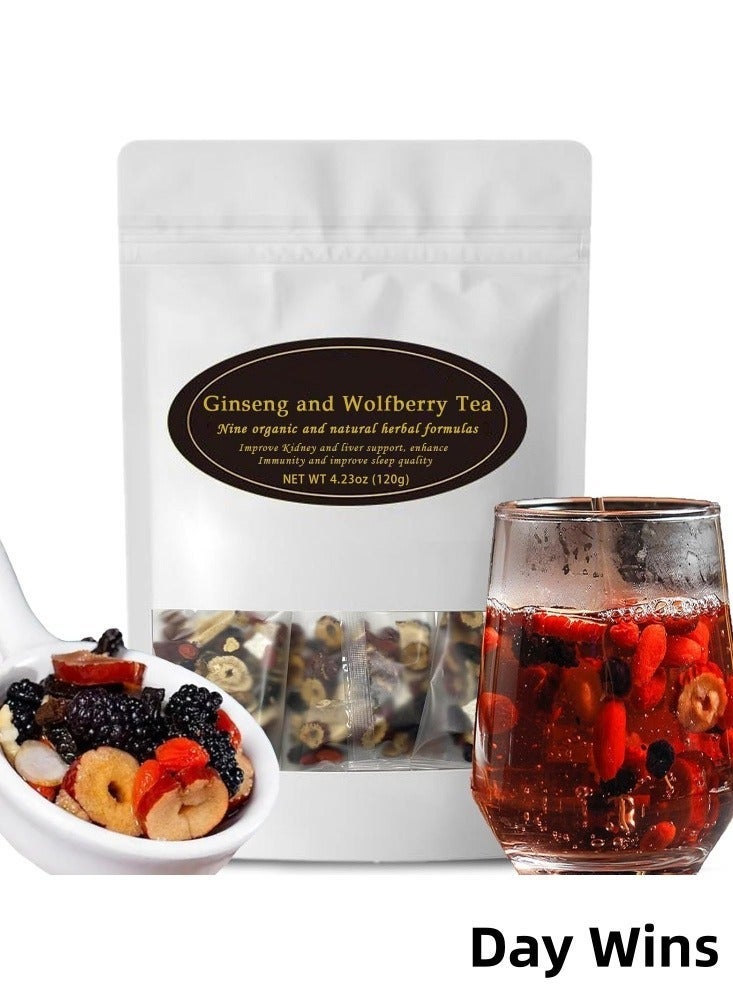 نوفا Ginseng and Wolfberry Tea, Ginseng Nine Treasures Tea Bag - Red Date Wolfberry Mulberry Tea, Organic Kidney Cleanse Chinese Herbal (1) - Image 1