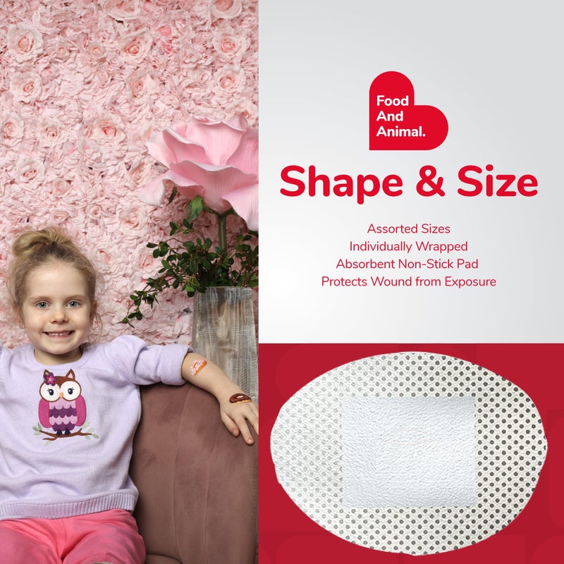 BioSwiss Kids Bandages, Assorted Animal, Fun, and Food Shaped Self Adhesive Bandage Set, Latex Free, Sterile Wound Care, 100 Count - Image 4