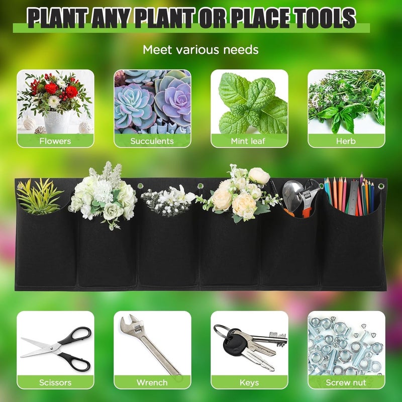 Luckam 2 Pcs Hanging Grow Bags with Pockets Horizontal Wall Planter with 20 Zip Ties Hanging Flower Bags Fence Hanging Planters for Outdoor Plants Home Decoration(100 * 30cm) - Image 4