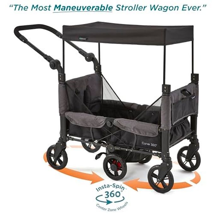 Contours Curve 360 Lightweight Double Baby Stroller Wagon For 2 Kids, Fits Infant Car Seats, Ultra Maneuverable, Easy In And Out For Toddlers With Deep Footwell, Storage Pockets And Adjustable Handle - Image 2