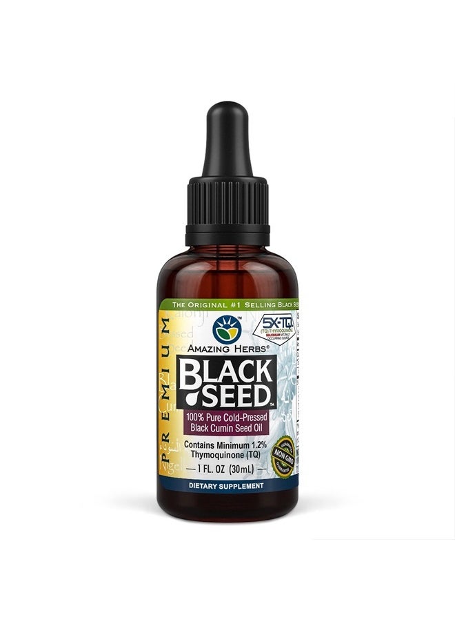 Amazing herbs Premium Black Seed Oil - Cold Pressed Nigella Sativa Aids in Digestive Health, Immune Support, Brain Function, Joint Mobility, Gluten Free, Non GMO - 1 Fl Oz  - Image 1