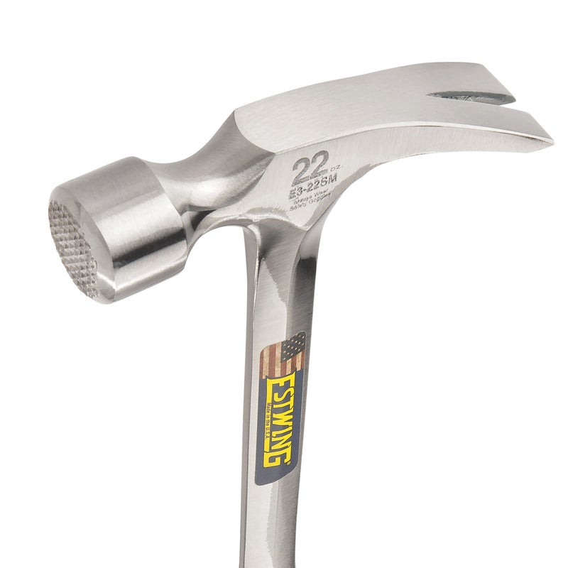 ESTWING Framing Hammer - 22 oz USA Made Long Handle Straight Rip Claw Hammer with Milled Face & Shock Reduction Grip - E3-22SM - Image 3