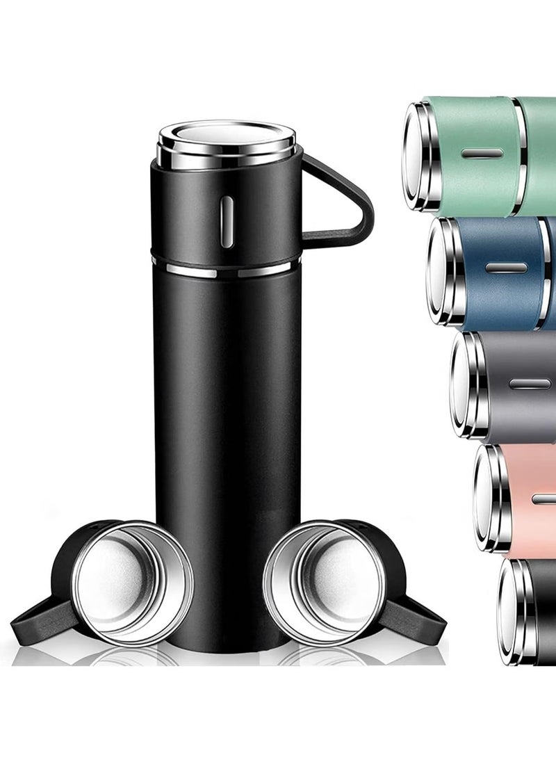 TIGER 500ml Stainless Steel Vacuum Thermos Flask with Silicone Handle – Insulated Water Set with 2 Stainless Steel Cups for Hot & Cold Drinks – Ideal for Outdoor Travel, Camping, Hiking | Gift Box Set (2 PACK) BLACK..  - Image 1