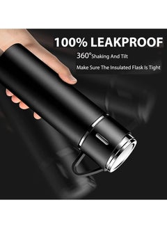 TIGER 500ml Stainless Steel Vacuum Thermos Flask with Silicone Handle – Insulated Water Set with 2 Stainless Steel Cups for Hot & Cold Drinks – Ideal for Outdoor Travel, Camping, Hiking | Gift Box Set (2 PACK) BLACK..  - Image 3
