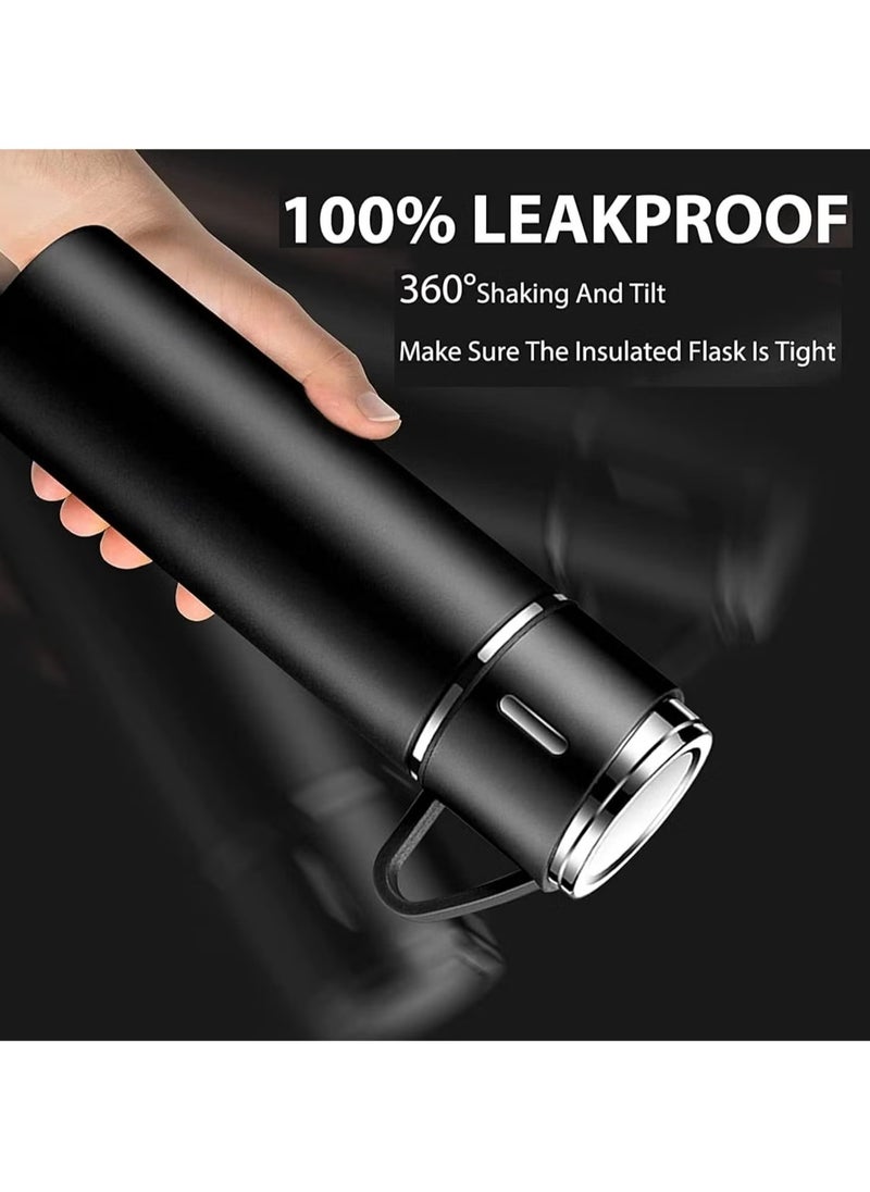 TIGER 500ml Stainless Steel Vacuum Thermos Flask with Silicone Handle – Insulated Water Set with 2 Stainless Steel Cups for Hot & Cold Drinks – Ideal for Outdoor Travel, Camping, Hiking | Gift Box Set (2 PACK) BLACK..  - Image 3