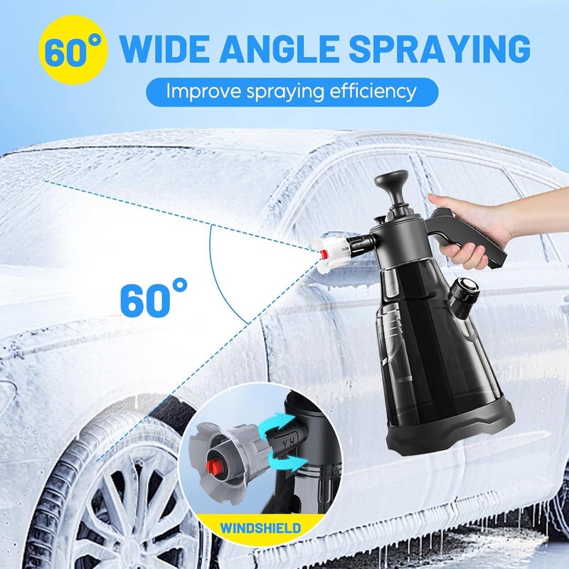 PINKE Car Foam Sprayer, Portable Car Wash Pump Foaming Watering Can, 2.3L High Pressure Hand Pump Sprayer Soap Atomizer Water Sprayer for House Cleaning, Garden, and Yard Care - Image 2