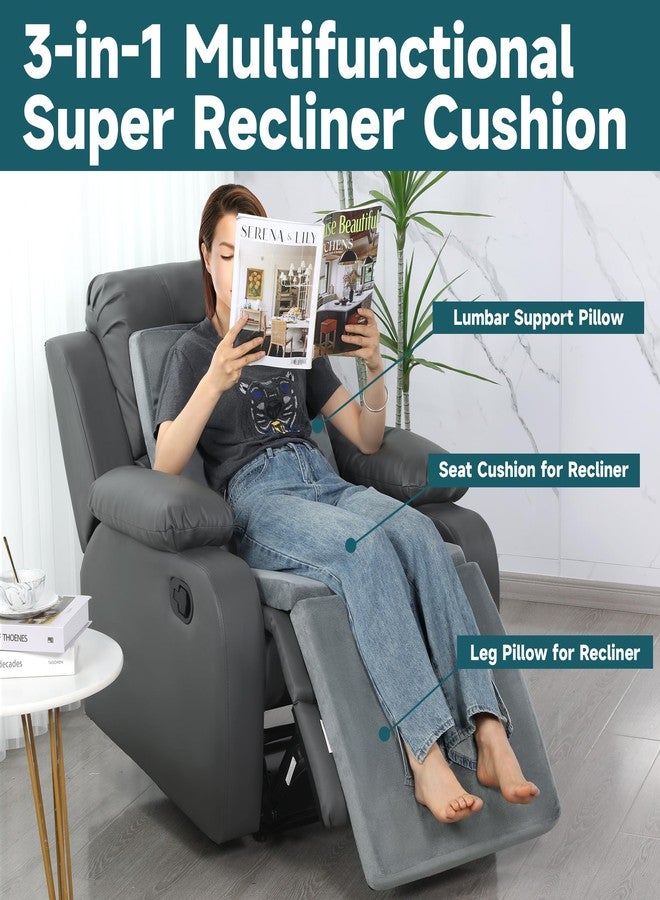HOMBYS 3-in-1 Recliner Seat Cushion with Lumbar Support Pillow & Footrest, Multi-Functional Adjustable Height 2" to 6" for You to Choose, Non-Slip Memory Foam Chair Cushion for Elderly, Light Grey - Image 3
