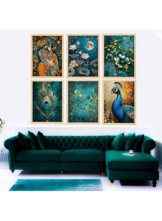 ARAkri - Lord Radha Krishna Wall Paintings for Living Room Bedroom- Radha Krishna Photo frame - Madhubani paintings set of 6 (10x13 inches, Medium) - Image 3