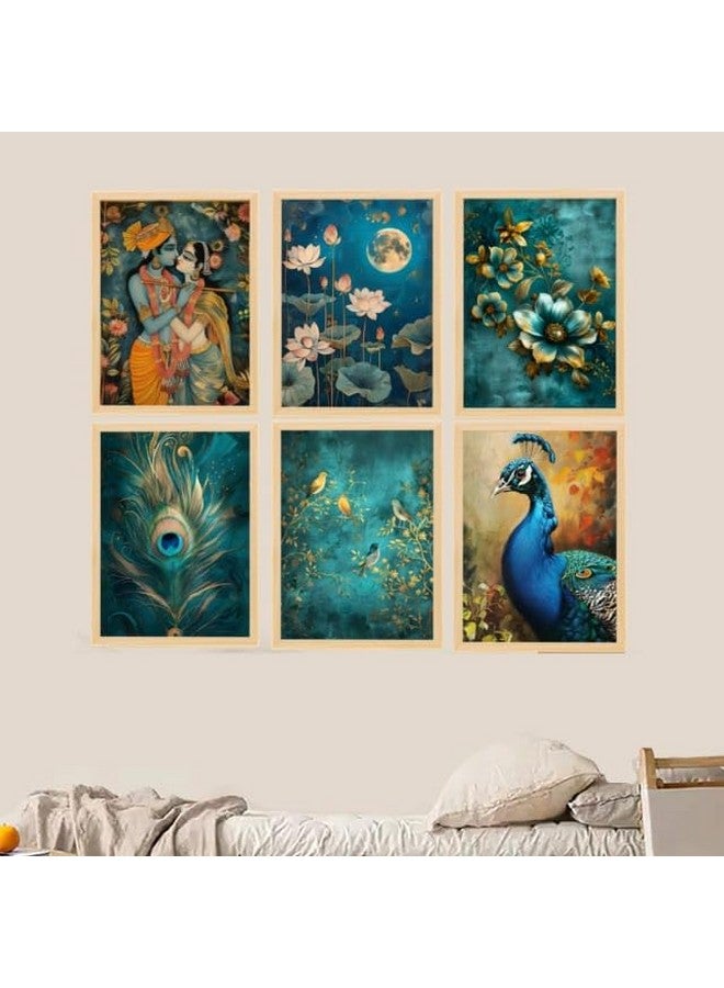 ARAkri - Lord Radha Krishna Wall Paintings for Living Room Bedroom- Radha Krishna Photo frame - Madhubani paintings set of 6 (10x13 inches, Medium) - Image 1