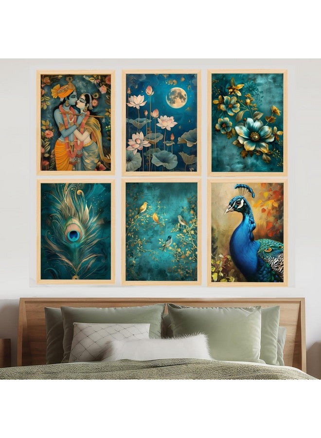 ARAkri - Lord Radha Krishna Wall Paintings for Living Room Bedroom- Radha Krishna Photo frame - Madhubani paintings set of 6 (10x13 inches, Medium) - Image 2