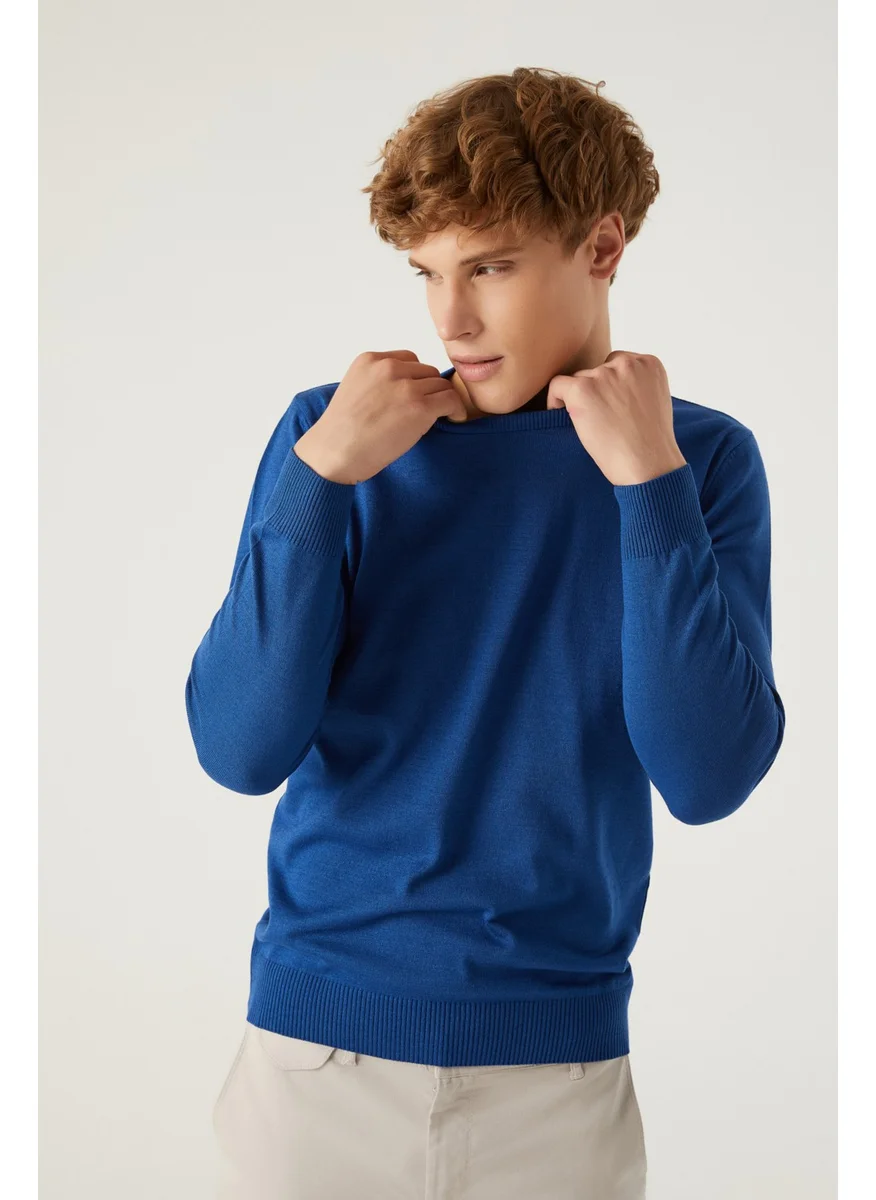 D'S DAMAT Regular Fit Blue Cotton Blend Knitwear Sweater 5HF06ORT12004