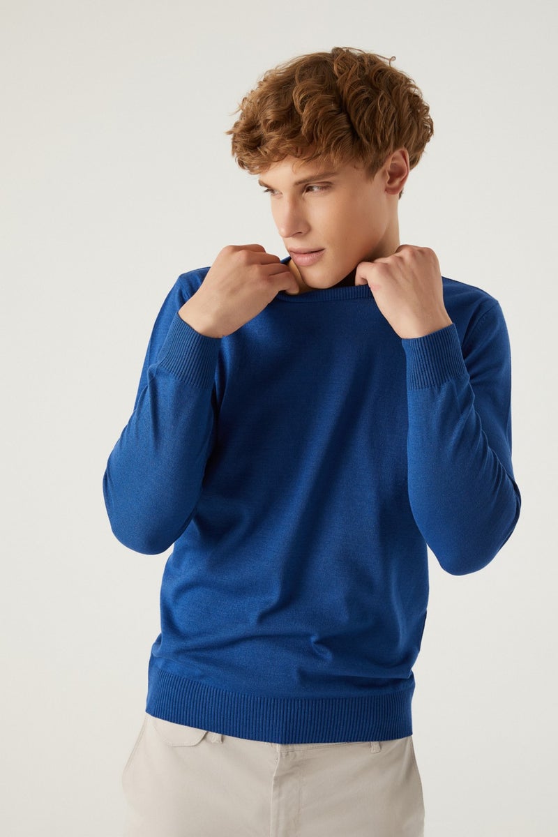 D'S DAMAT Regular Fit Blue Cotton Blend Knitwear Sweater 5HF06ORT12004  - Image 2