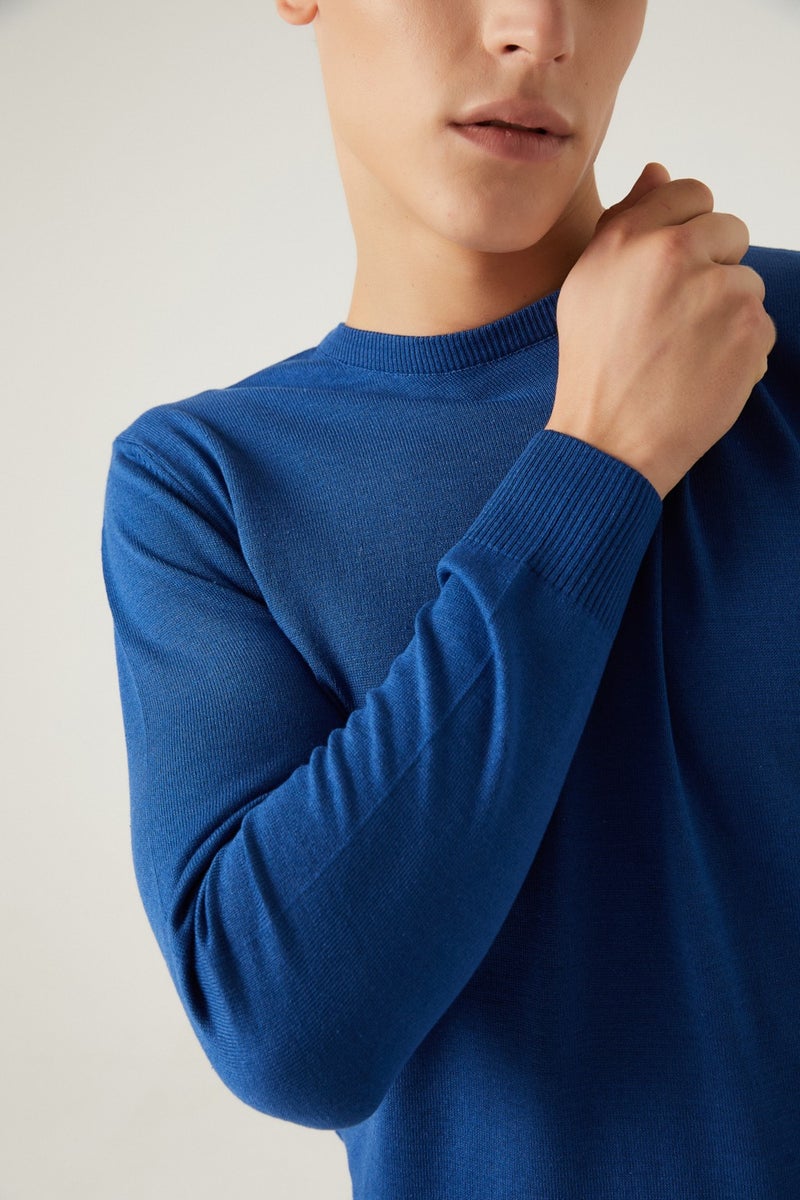 D'S DAMAT Regular Fit Blue Cotton Blend Knitwear Sweater 5HF06ORT12004  - Image 3