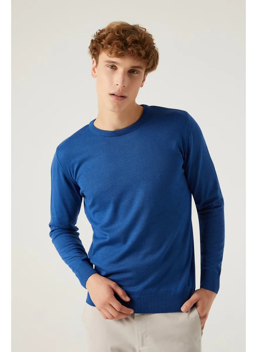 D'S DAMAT Regular Fit Blue Cotton Blend Knitwear Sweater 5HF06ORT12004